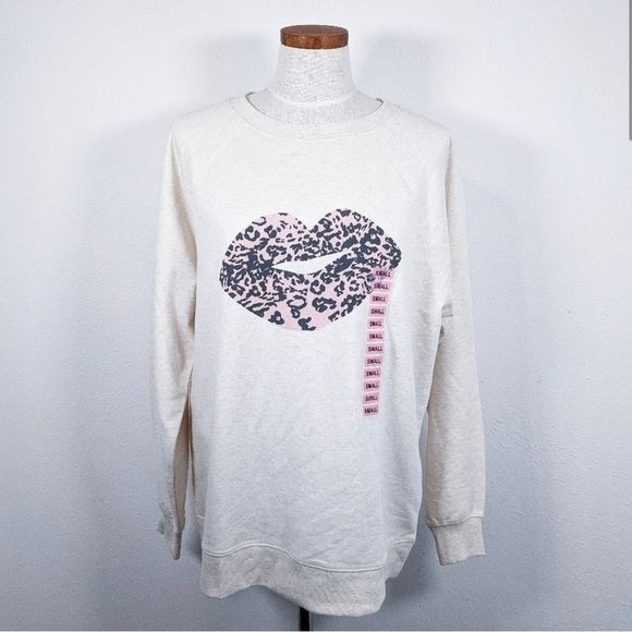WILDFOX Cheetah Lips Oatmeal Pullover Sweater S - Picture 3 of 4